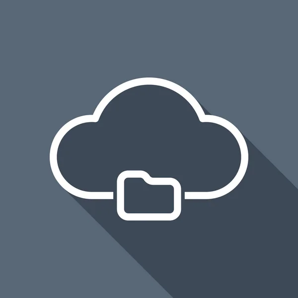 outline simple cloud and folder. linear symbol with thin outline. White flat icon with long shadow on background
