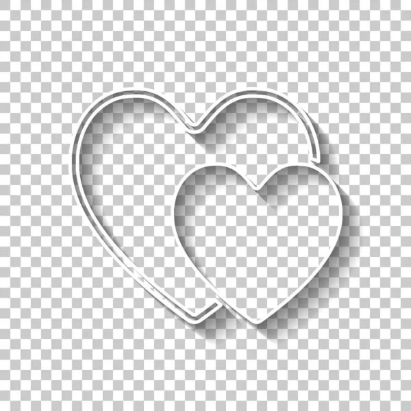 Два Сердца Простая Иконка Знак Белого Контура Тенью Прозрачном Фоне — стоковый вектор