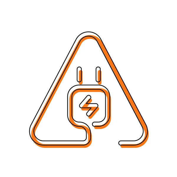 电力插头中的警告三角形 简单的线性图标 轮廓薄 一行样式 由黑色薄轮廓和橙色组成的独立图标在不同的图层上移动填充 白色背景 — 图库矢量图片