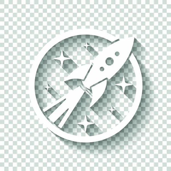 Roket fırlatma yıldız daire simgesi. Gölge şeffaf arka plan üzerinde beyaz simgesi