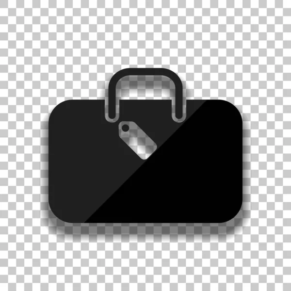 Bolsa Viaje Equipaje Maleta Icono Vidrio Negro Con Sombra Suave — Vector de stock