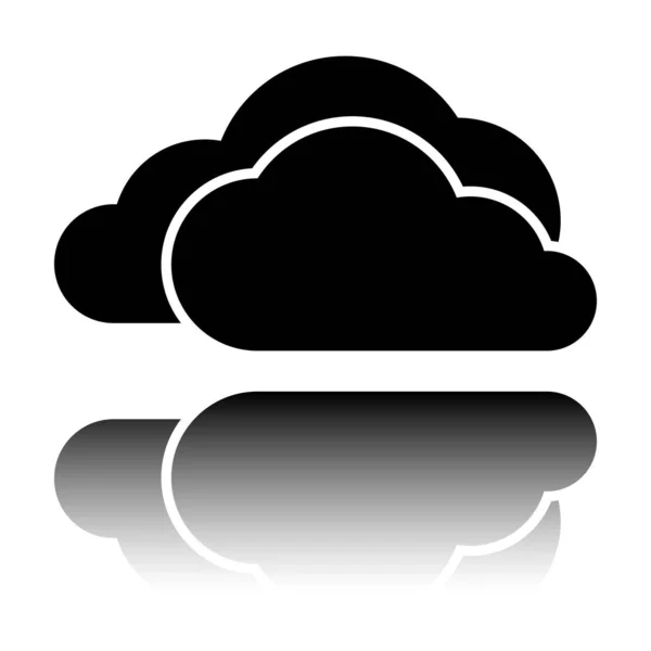 多云天气图标 黑色图标 白色背景上有镜面反射 — 图库矢量图片