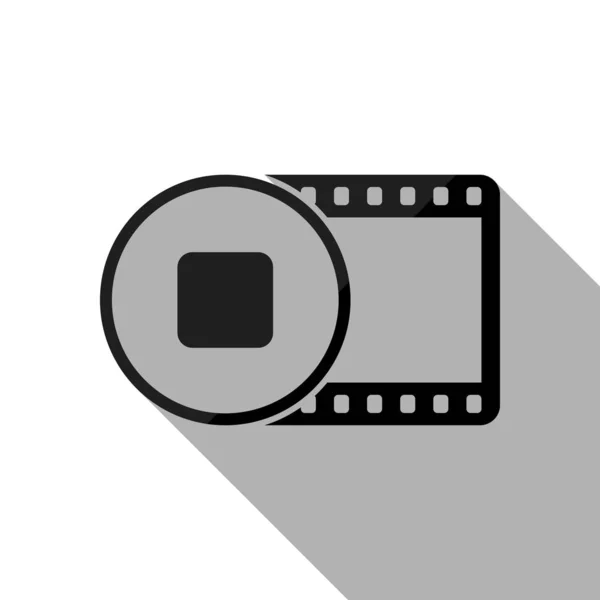 映画サークルの停止記号がストリップ シンプルなシルエット 白い背景上の長い影と黒い物体 — ストックベクタ