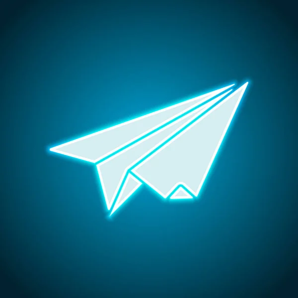Papier Vliegtuig Origami Zweefvliegtuig Neon Stijl Lichte Decoratie Pictogram Lichte — Stockvector