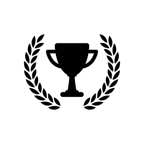 Şampiyonlar Kupası ile defne çelengi. Basit simgesi. Beyaz arka planda siyah