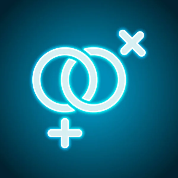 性别符号 线性符号 简单的女同性恋图标 霓虹灯风格 浅色装饰图标 明亮的电符号 — 图库矢量图片