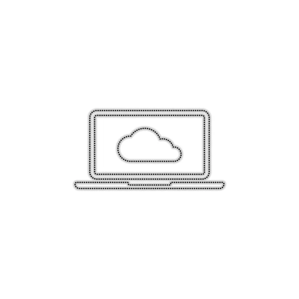 云技术 笔记本电脑和云 在白色背景上有阴影的虚线轮廓轮廓 — 图库矢量图片