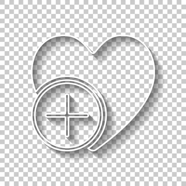 Сердце Плюс Простой Силуэт Знак Белого Контура Тенью Прозрачном Фоне — стоковый вектор