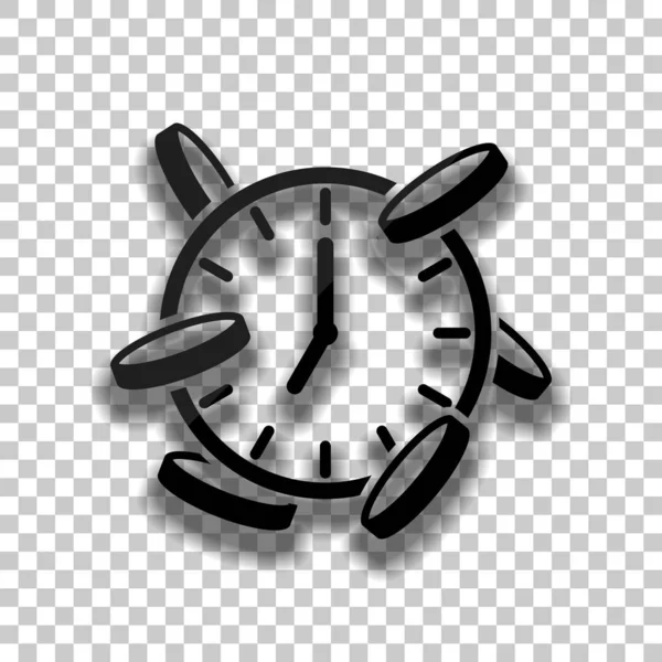 Tiempo Dinero Reloj Monedas Icono Financiero Icono Vidrio Negro Con — Vector de stock