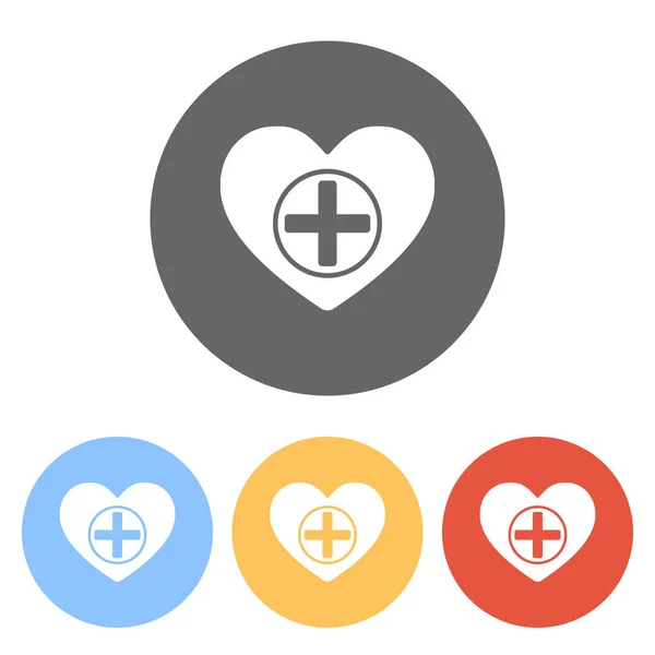 Heart Medical Cross Simple Icon Set White Icons Colored Circles — Stock Vector