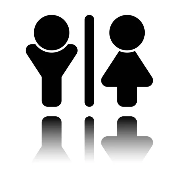 男人和女人的标志 黑色图标 白色背景上有镜面反射 — 图库矢量图片