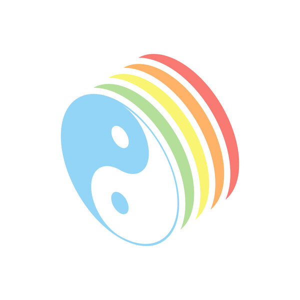 yin yan symbol. Stack of colorful isometric icons on white background
