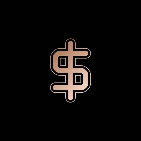 Enkla Dollarn Symbol Rött Guld Stil Svart Bakgrund — Stock vektor