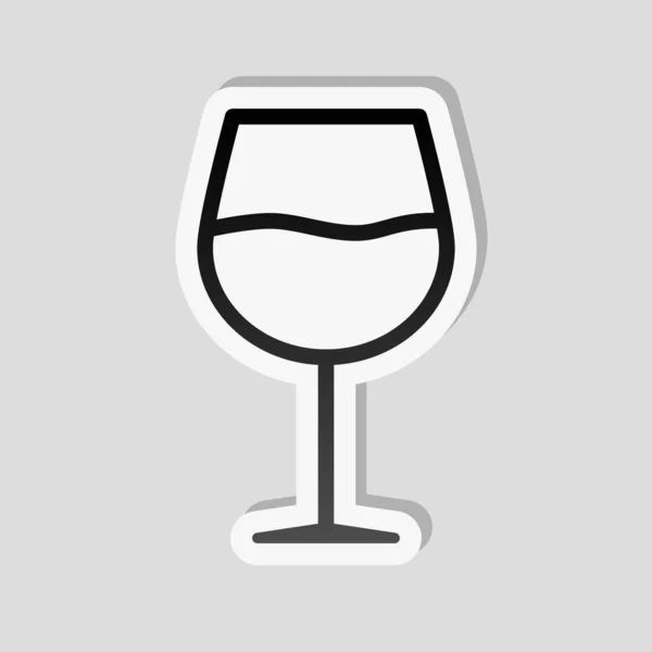Bicchiere Vino Contorno Lineare Sottile Stile Adesivo Con Bordo Bianco — Vettoriale Stock