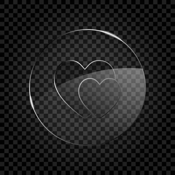 Hearts Basit Simgesi Simgesini Daire Cam Balon Karanlık Şeffaf Izgara — Stok Vektör