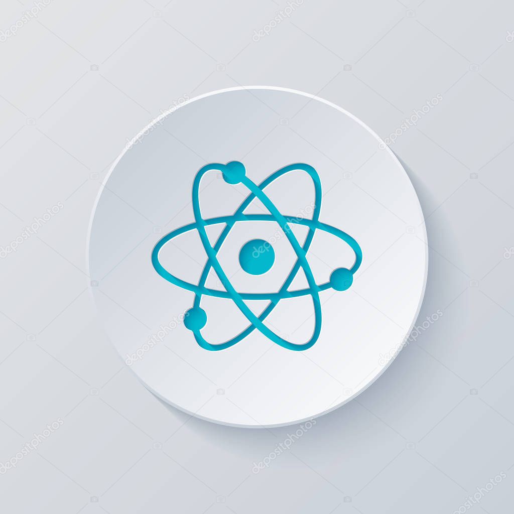 scientific atom symbol, simple icon. Cut circle with gray and blue layers. Paper style