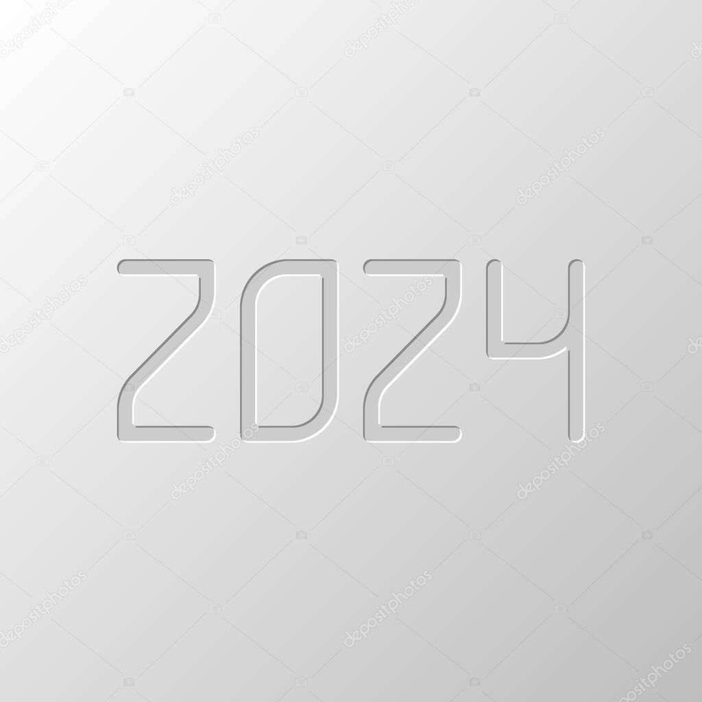 2024 number icon. Happy New Year. Paper design. Cutted symbol. Pitted style