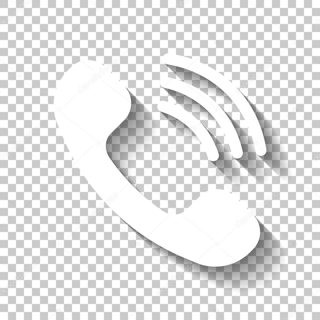 Ringing phone icon. Retro symbol. White icon with shadow on transparent background