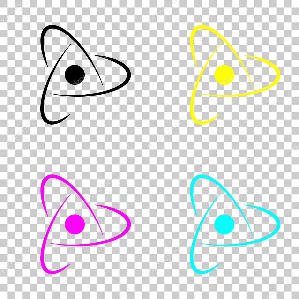 scientific atom symbol, creative logo, simple icon. Colored set of cmyk icons on transparent background
