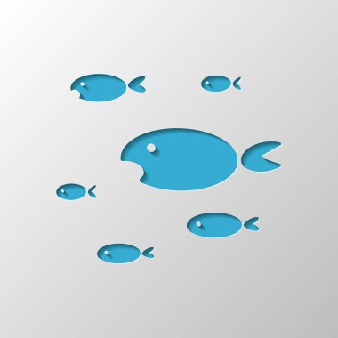 Balıklar sürüsü. Kağıt tasarımı. Gölge ile düzenlenen sembolü