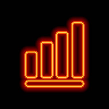 Büyüyen grafik hat simgesi. Siyah arka plan üzerine portakal neon tarzı. Işık simgesi