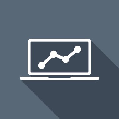 Grafik finans, büyümek. Uzun Gölge arka plan üzerinde beyaz düz simgesi