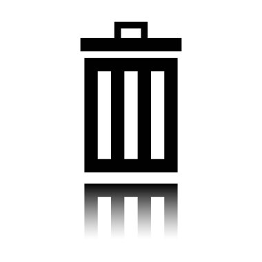 Çöp kutusu. basit simgesi. Siyah beyaz arka plan ayna yansıması simgesiyle