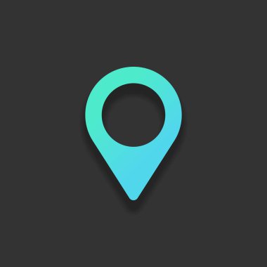 Harita etiketi simgesi. Renkli logo kavramı koyu arka plan üzerinde yumuşak gölge ile. Masmavi okyanus rengini simgesi