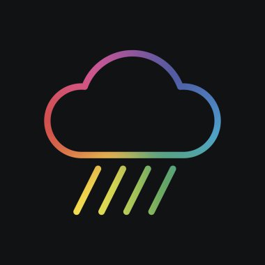Bulut ve yağmur. Hava basit simgesi. Doğrusal tarzı. Gökkuşağı rengi ve koyu arka plan