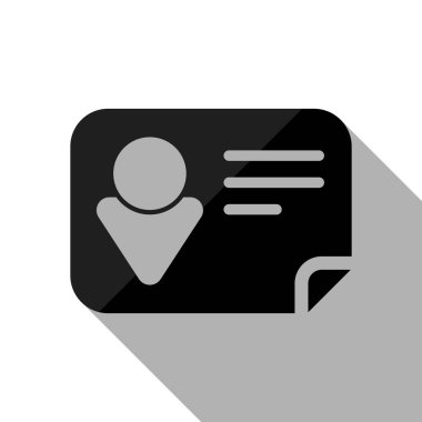 Kimlik kartı simgesi. Uzun gölge beyaz arka planda siyah nesnesiyle