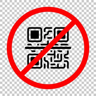 Tarama Qr kodu. Teknoloji simgesi. Siyah kırmızı uyarı işareti şeffaf arka plan ile nesnesinde izin yok