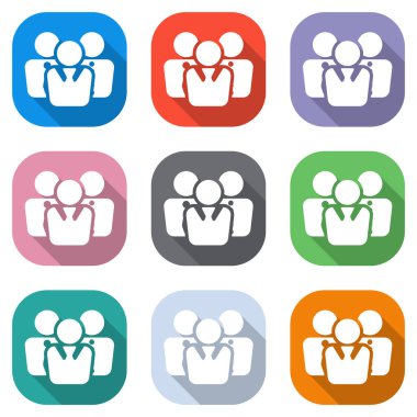 Office insanlar, takım. Beyaz simgeleri uygulamalar için renkli kareler olarak ayarlayın. Sorunsuz imkanı ve desen poster için