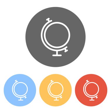 Basit dünya. Doğrusal simgesi, ince anahat. Renkli daireler üzerinde beyaz simgeler kümesi