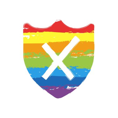 kırık koruma. basit simgesi. Çizim işaretiyle Lgbt stil, gökkuşağı (kırmızı, turuncu, sarı, yeşil, mavi, Indigo, menekşe, yedi renk