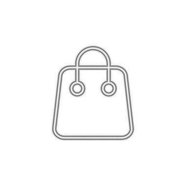 Alışveriş çantası simgesi. Doğrusal, ince anahat. Noktalı anahat siluet gölge beyaz arka plan üzerinde