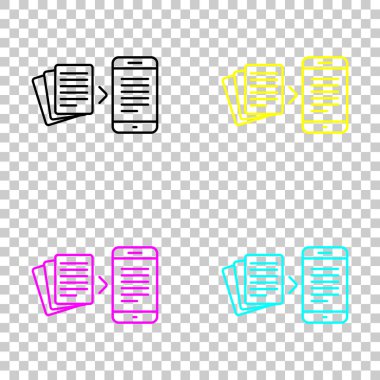 Elektronik belge dönüştürün. Cmyk simgeleri şeffaf arka plan üzerinde renkli dizi