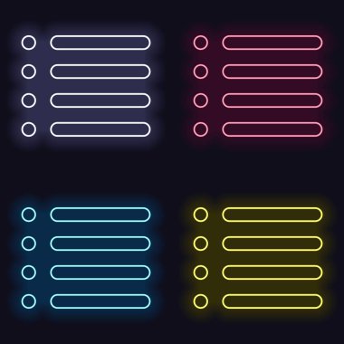 Basit liste menü simgesi. Neon işareti kümesi. Koyu arka plan üzerinde casino tarzı. Seamless modeli
