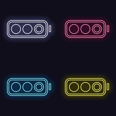 Basit pil, yarı düzey. Neon işareti kümesi. Koyu arka plan üzerinde casino tarzı. Seamless modeli