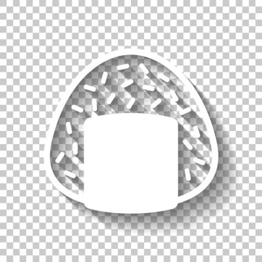 Onigiri simgesi, Japon yemekleri. Gölge şeffaf arka plan üzerinde beyaz simgesi