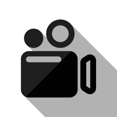 Basit video kamera simgesi. Uzun gölge beyaz arka planda siyah nesnesiyle