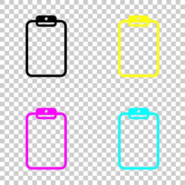 Kağıt ile tablet. Cmyk simgeleri şeffaf arka plan üzerinde renkli dizi