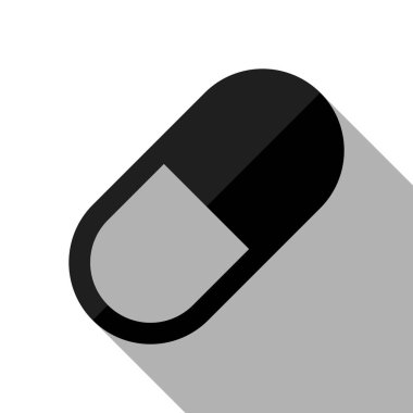 hap ya da vitamin basit sembolü. Uzun gölge beyaz arka planda siyah nesnesiyle