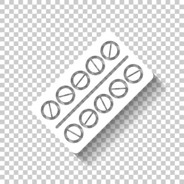 Paketi hapları simgesi. Gölge şeffaf arka plan üzerinde beyaz simgesi