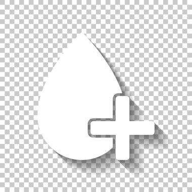 damla kan ve tıbbi çapraz. basit simgesi. Gölge şeffaf arka plan üzerinde beyaz simgesi