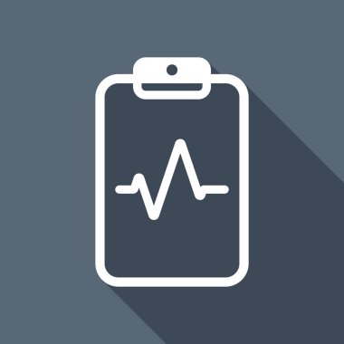 Tablet kağıt ve nabız hattı. Doğrusal, ince anahat. Uzun Gölge arka plan üzerinde beyaz düz simgesi