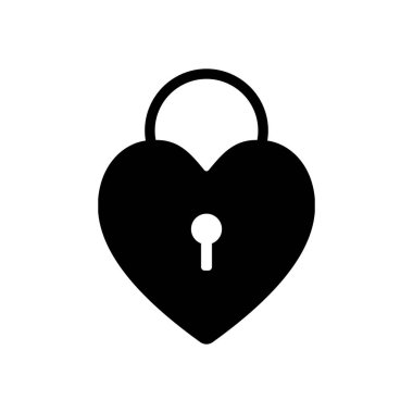 kalp kilidi, asma kilit. basit siluet. Beyaz arka planda siyah simgesi