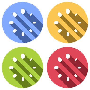 Basit yükleme sembolü. Mavi, turuncu, yeşil ve kırmızı renkli daireler uzun gölge ile beyaz simgeler kümesi. Etiket tarzı