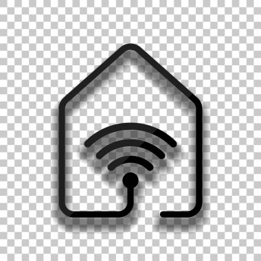evde wifi simgesi. çizgi stili. Saydam arka plan üzerinde yumuşak gölgeli siyah cam kutsal kişilerin resmi