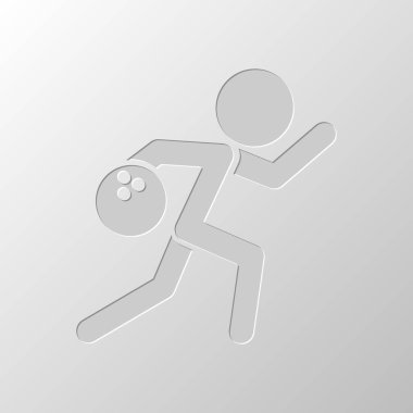 adam, simge Bovling çalıştırıyor. Kağıt tasarımı. Düzenlenen sembolü. Çekirdeksiz stili