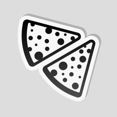 pizza simgesi parçaları. Etiket tarzı ile beyaz ve gri arka plan üzerinde basit gölge